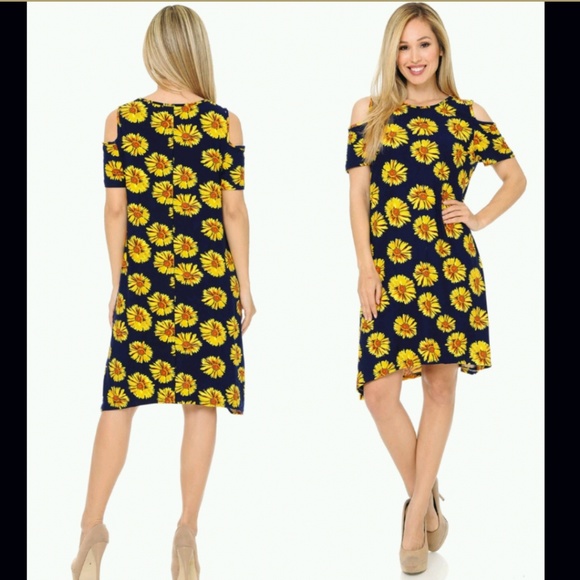 Buttery Soft Cold Shoulder Shift Dress Floral - Picture 3 of 7